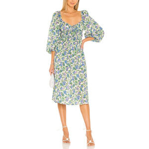 For Love & Lemons 'Bridget' Green Puff Sleeve Midi Dress Size S